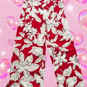 Floral Red and White Wide-Leg Pants